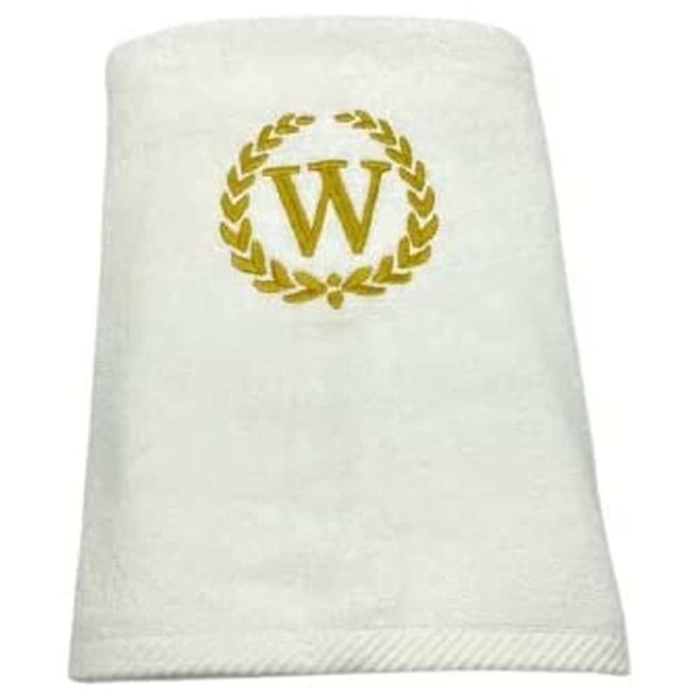 BYFT - Embroidered "W" Monogrammed Bath Towel - White