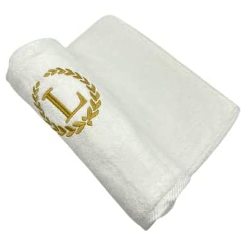 BYFT - Embroidered "L" Monogrammed Hand Towel - White