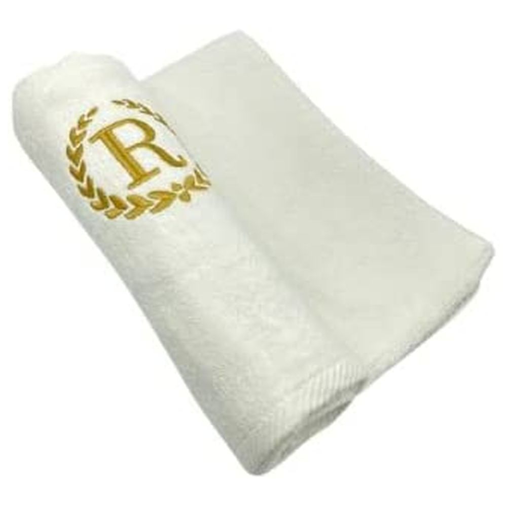 BYFT - Embroidered "R" Monogrammed Hand Towel - White