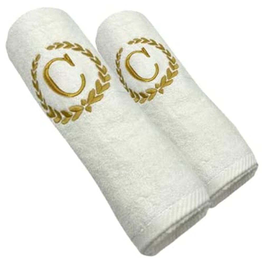 BYFT - Letter C Embroidered For You 2pc Towel Set - White