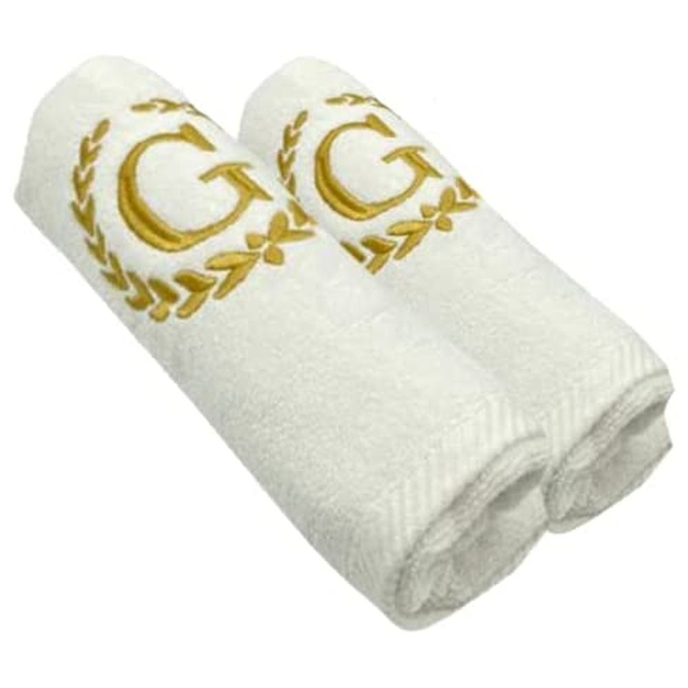 BYFT - Letter G Embroidered For You 2pc Towel Set - White