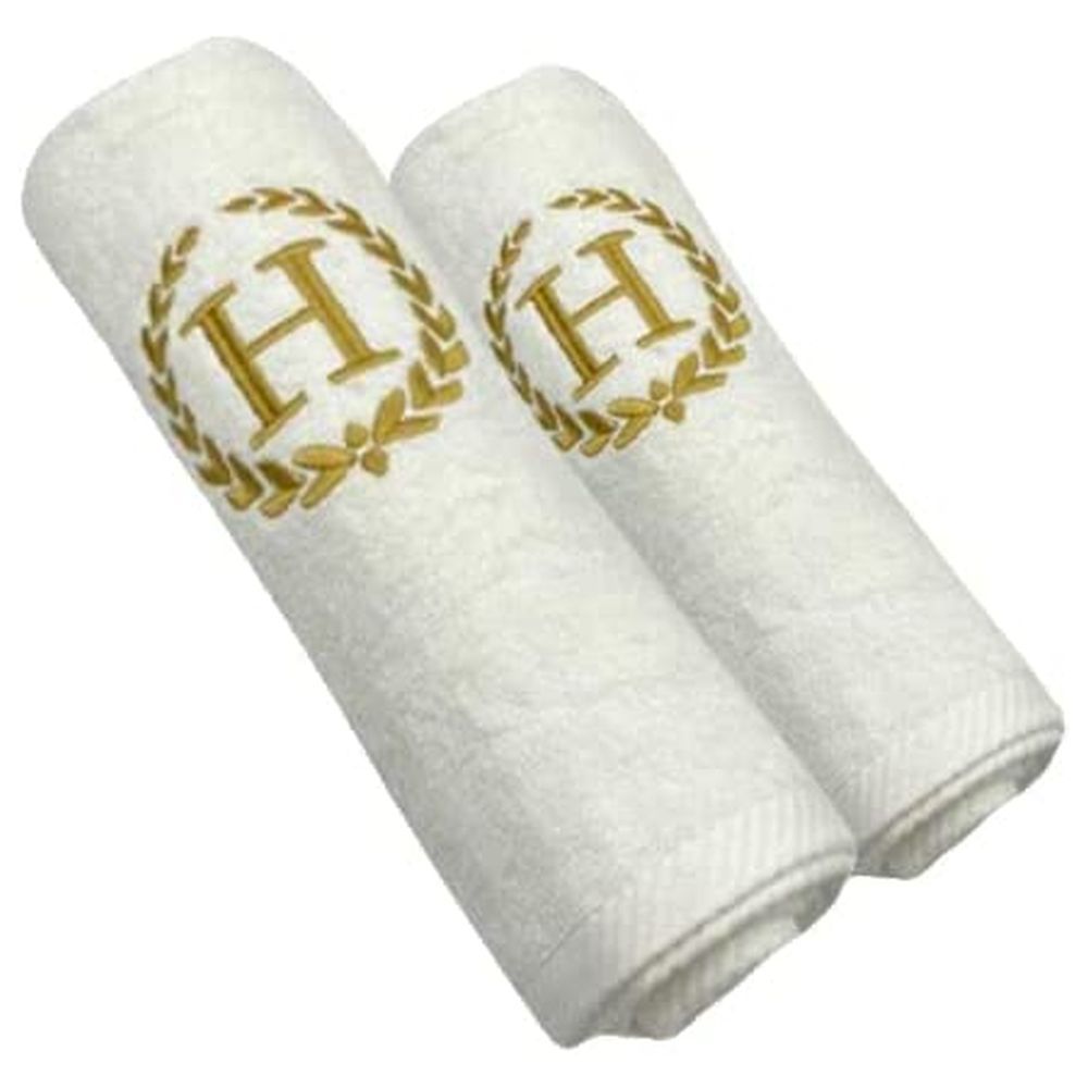 BYFT - Letter H Embroidered For You 2pc Towel Set - White