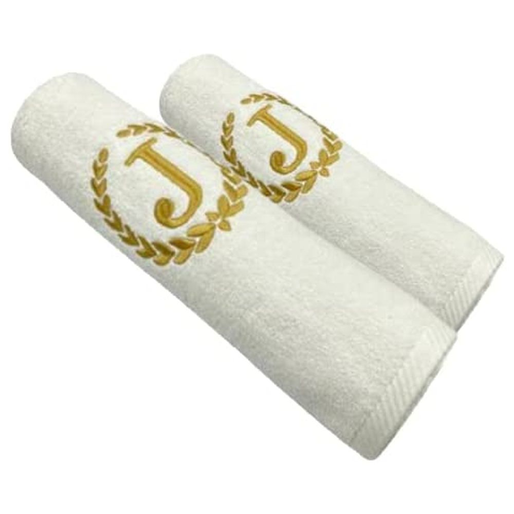 BYFT - Letter J Embroidered For You 2pc Towel Set - White