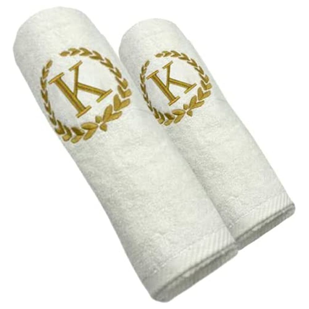 BYFT - Letter K Embroidered For You 2pc Towel Set - White