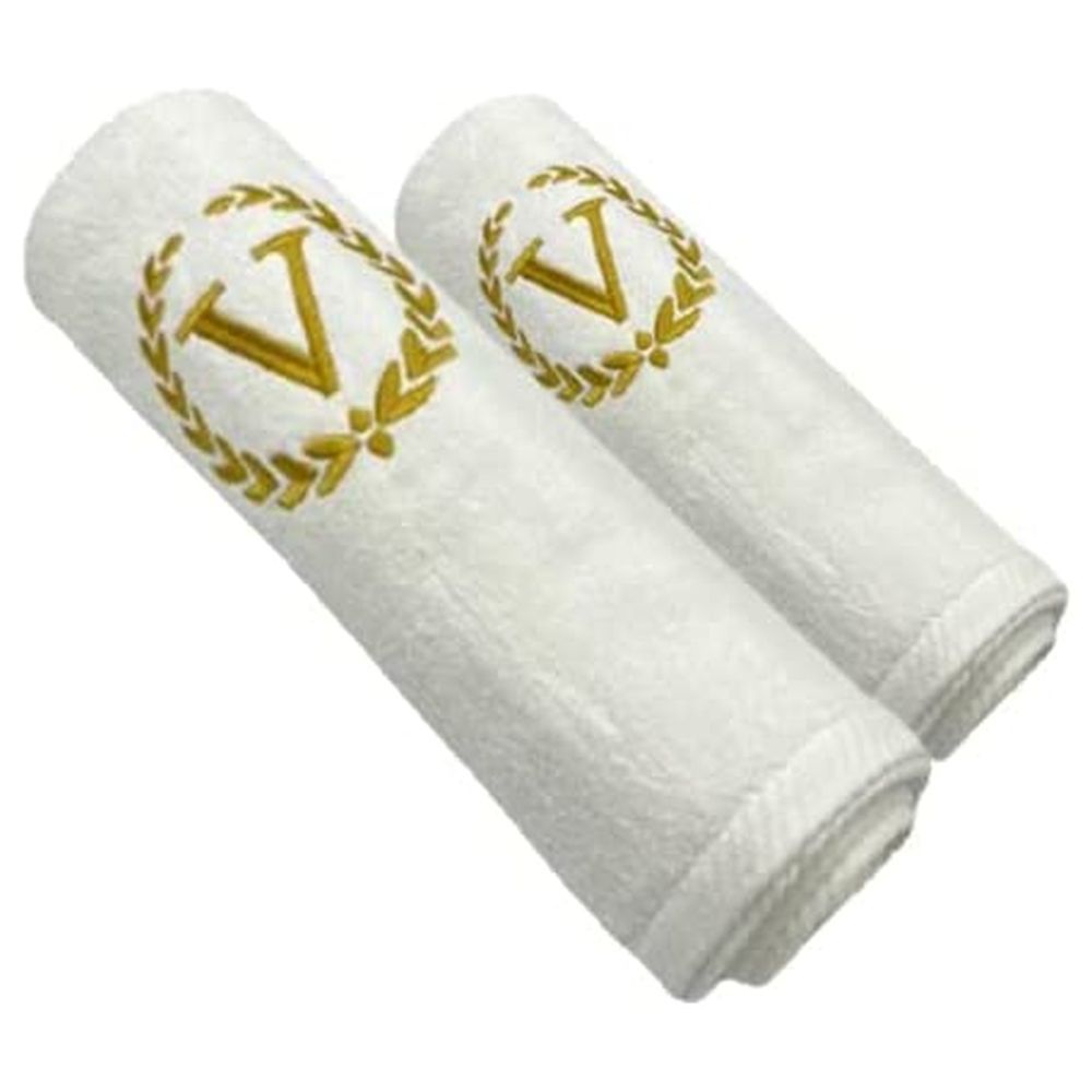 BYFT - Letter V Embroidered For You 2pc Towel Set - White