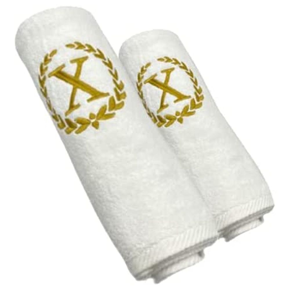 BYFT - Letter X Embroidered For You 2pc Towel Set - White