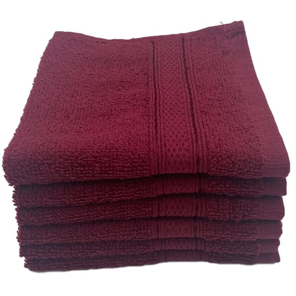 Byft - 100% Cotton Daffodil Washcloth - 30X30Cm - Set Of 6 - Burgundy