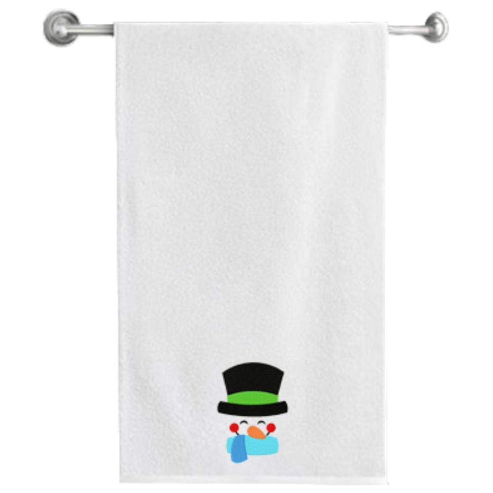 Byft - Iris Embroidered Bath Towel - Snowman W/ Scarf & Black Cap