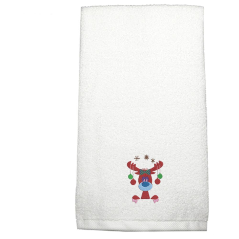 Byft - Iris Embroidered Hand Towel - Reindeer W/ Christmas Ornament