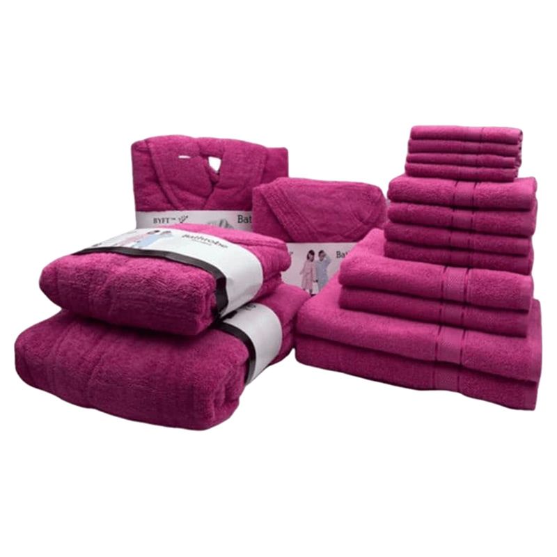 Byft - Daffodil 100% Cotton Bath Linen 16pc-Set 10Y+ - Fuchsia Pink