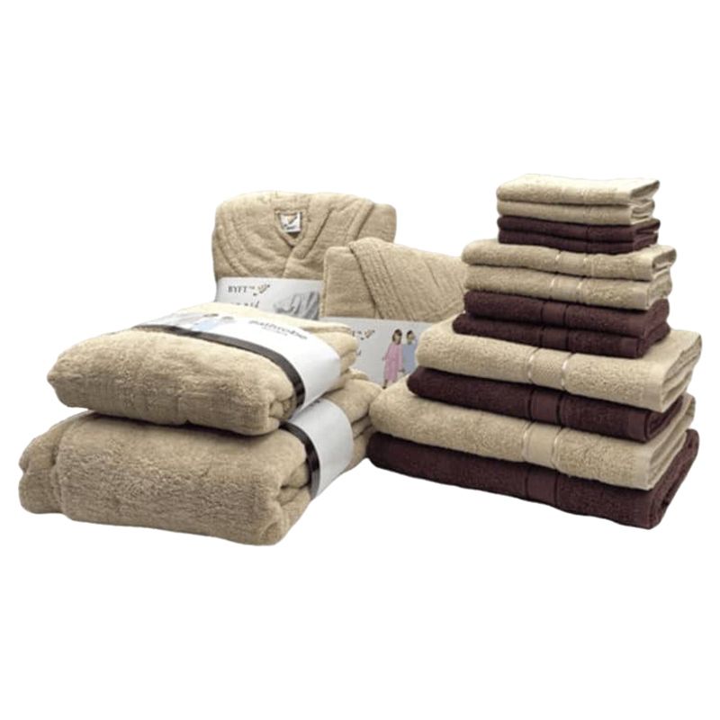 Byft - Daffodil 100% Cotton Bath Linen 16pc-Set 6Y+ - Beige/Brown