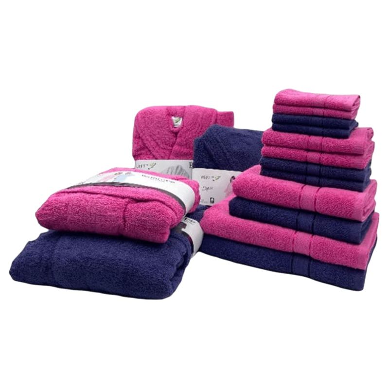 Byft - Daffodil 100% Cotton Bath Linen 16pc-Set 8Y+ - Pink/Blue