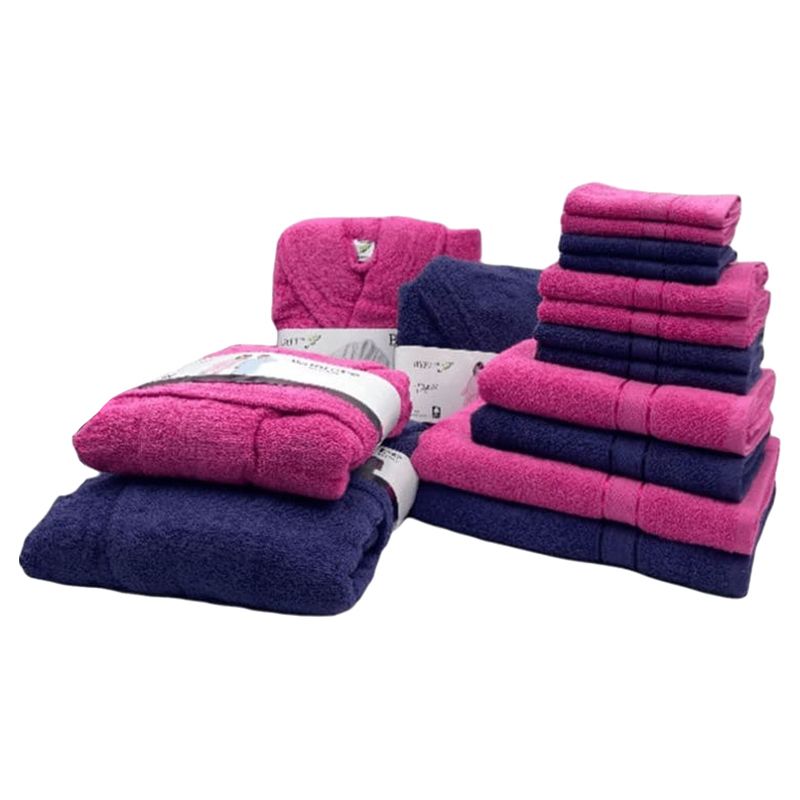 Byft - Daffodil 100% Cotton Bath Linen 16pc-Set 12Y+ - Pink/Blue