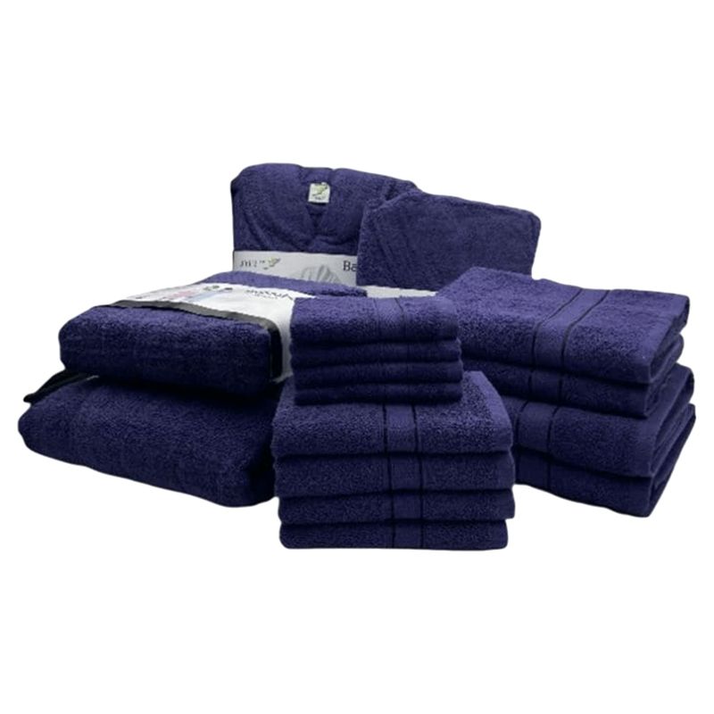 Byft - Daffodil 100% Cotton Bath Linen 16pc-Set 12Y+ - Navy Blue