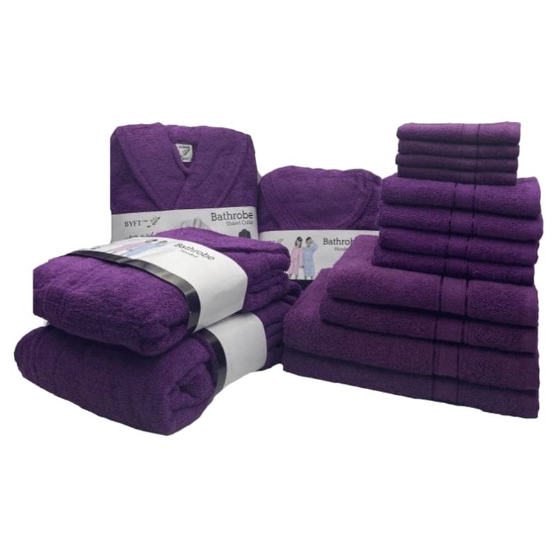 Byft - Daffodil 100% Cotton Bath Linen 16pc-Set 6Y+ - Purple