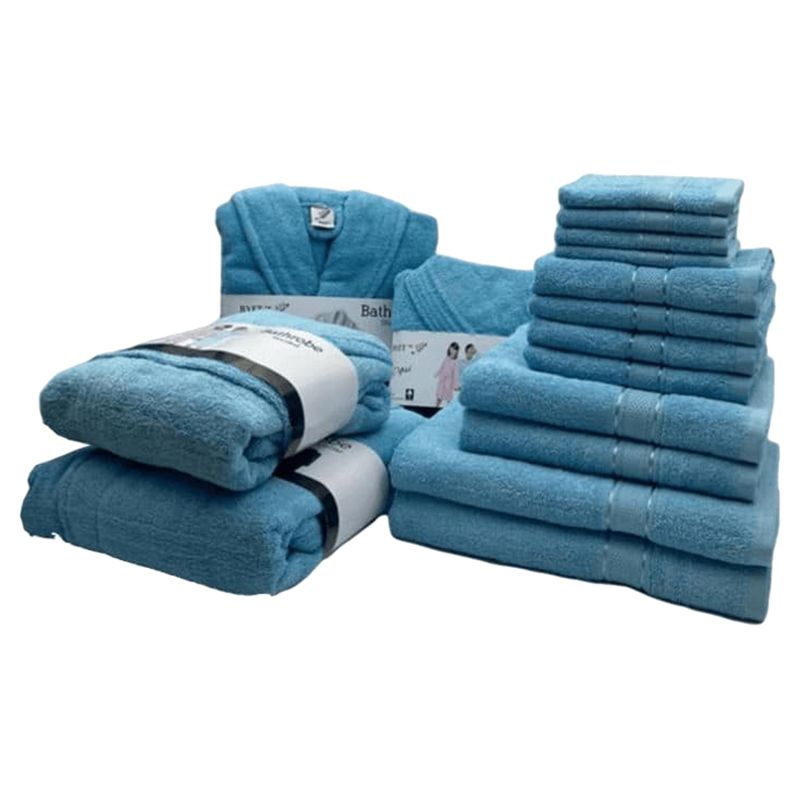 Byft - Daffodil 100% Cotton Bath Linen 16pc-Set 8Y+ - Light Blue