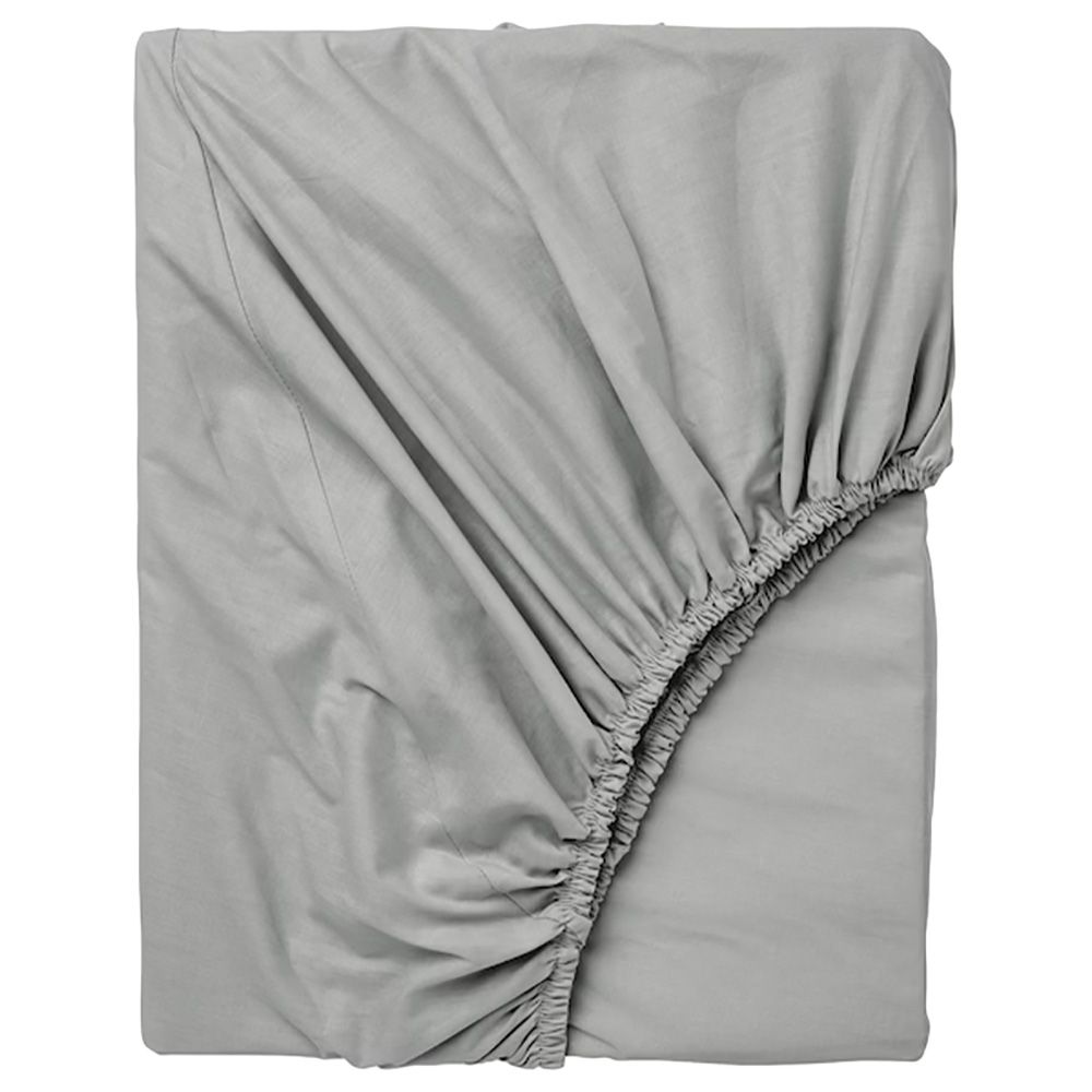 Byft - 100% Cotton Single Fitted Sheet, Duvet Cover & Pillow Case - Grey - 4pcs