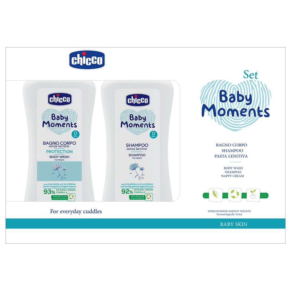 Chicco - Baby Moments Set - Body Wash, Shampoo & Nappy Cream