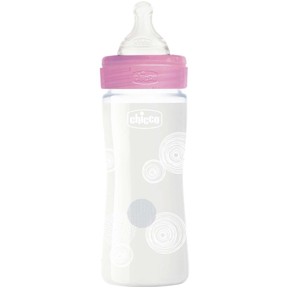 Chicco - Well-Being Slow Flow Glass Bottle 240ml - Pink