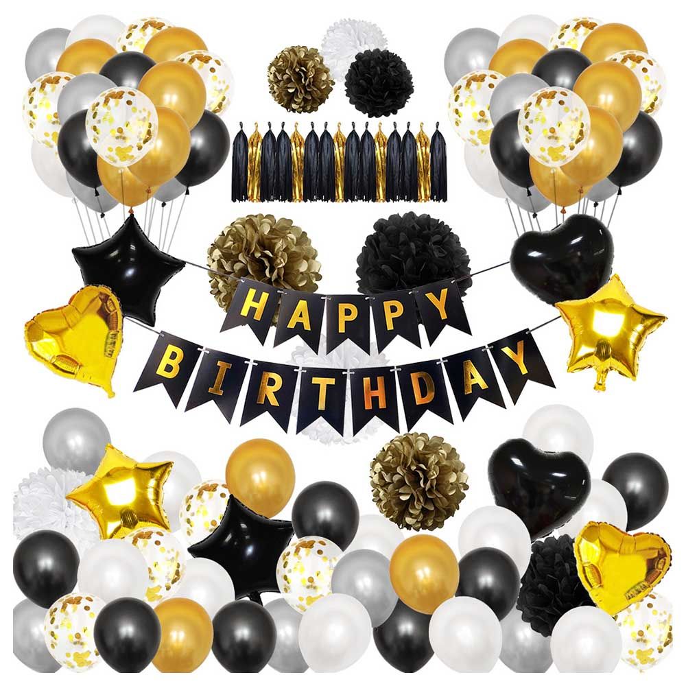 Brain Giggles - Black & Golden Birthday Decoration Kit 98pcs