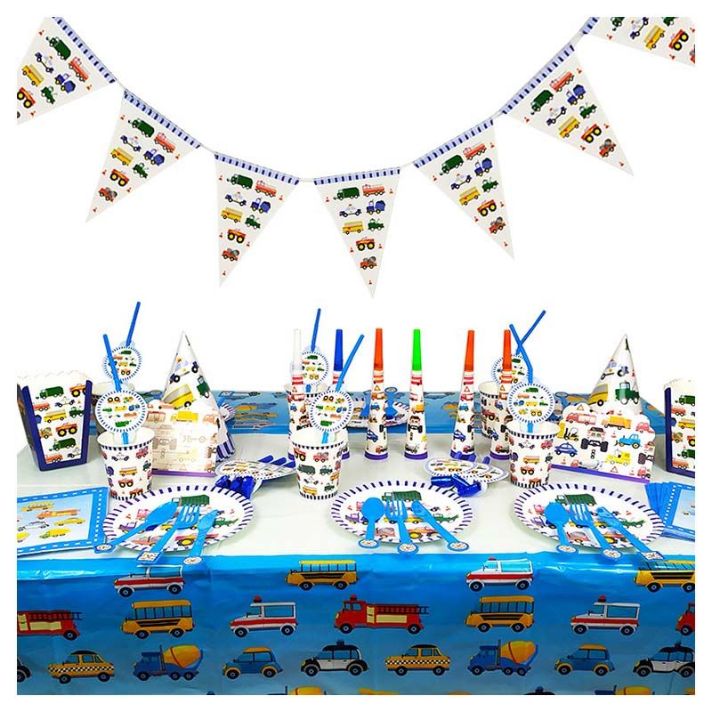 Brain Giggles - Transport Theme Disposable Tableware 136pcs