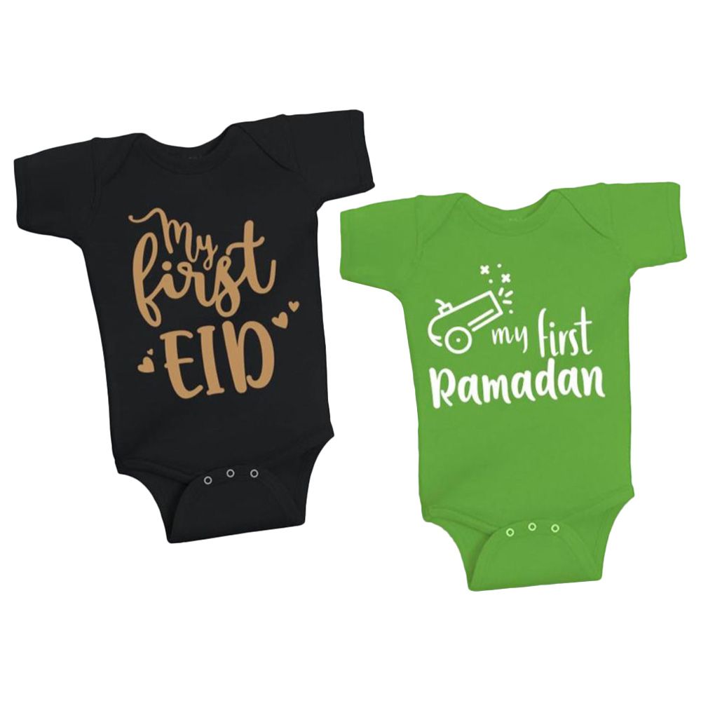 Brain Giggles - My First EID Baby Onesie - Black & Green