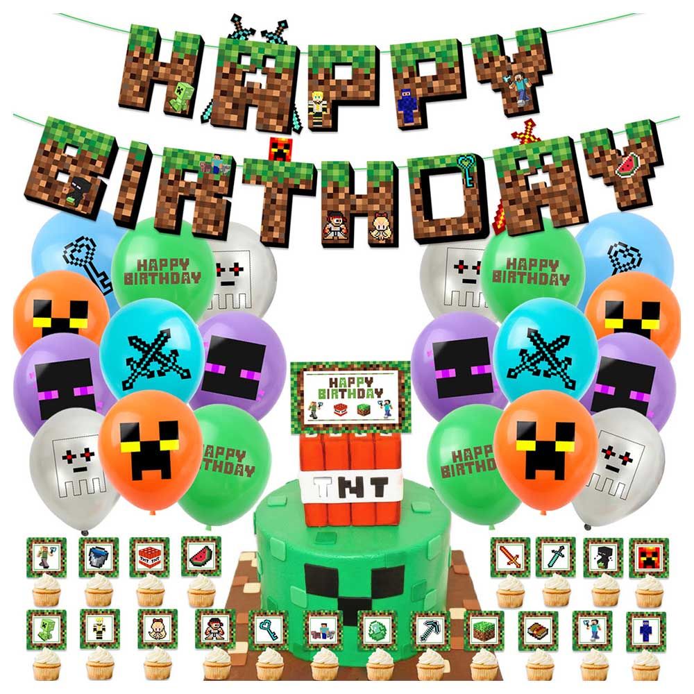 Brain Giggles - Minecraft Theme Birthday Decoration Set - 51pcs