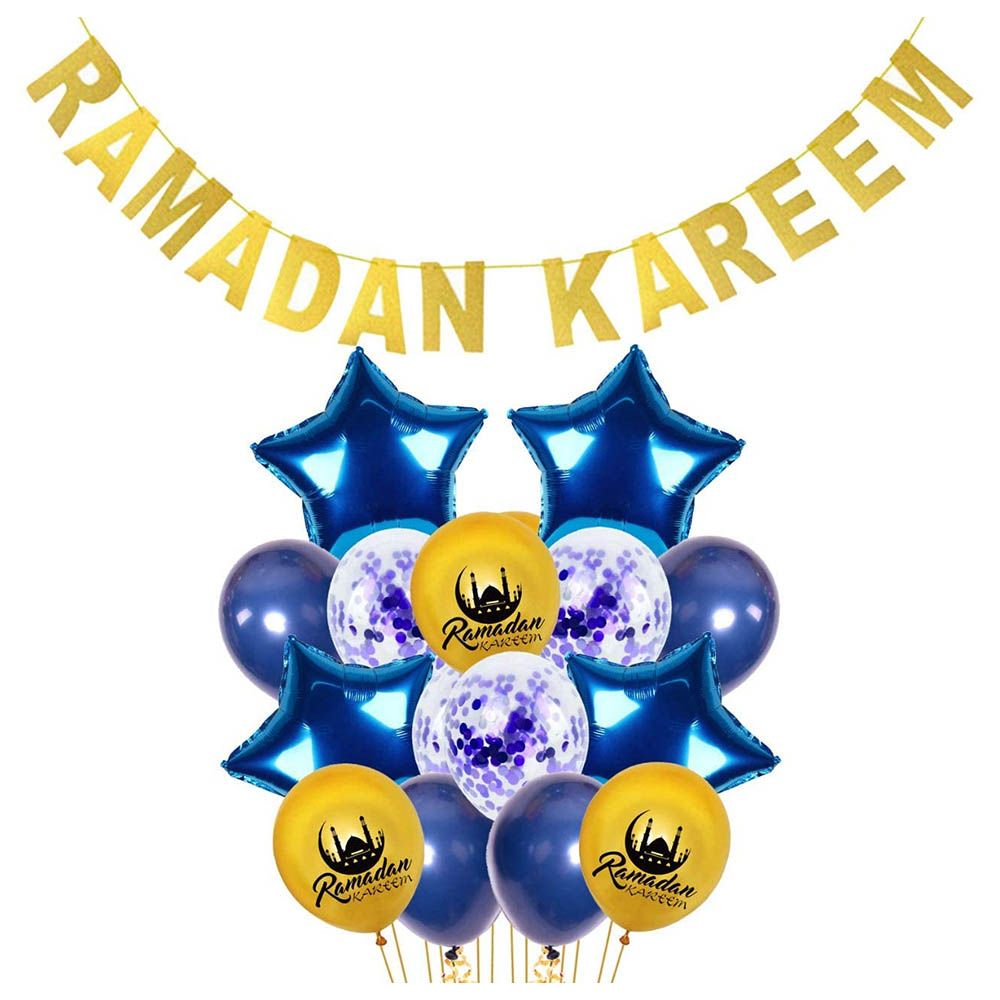 Brain Giggles - Ramadan Balloons Combo Blue/Golden 17pcs