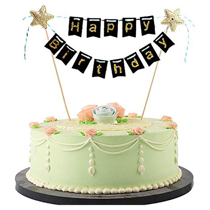 Brain Giggles - Black & Golden Happy Birthday Cake Topper