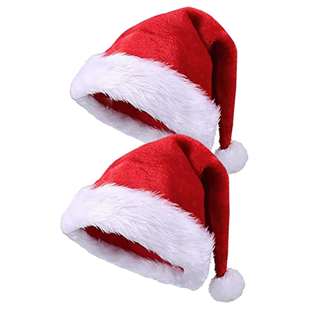 Brain Giggles 2pcs Santa Christmas Hat For Adults - Red