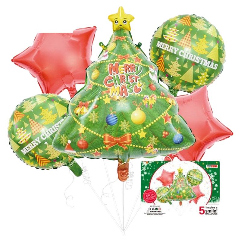 Party Propz - Christmas Tree Foil Balloon - Pack of 5 - Green