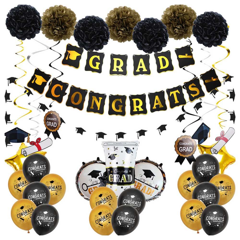 Brain Giggles - Graduation Party Decoration Set - Black & Golden