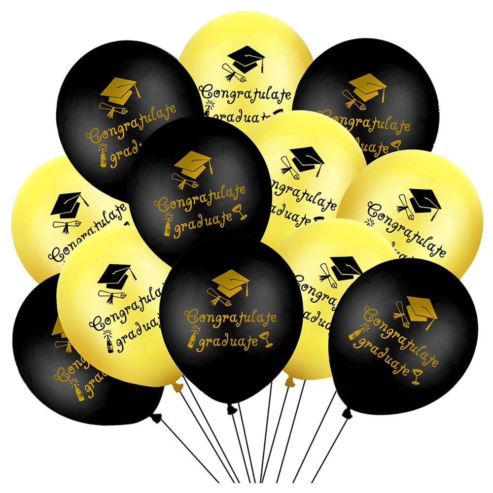 Brain Giggles - Graduation Balloon Set - 12-inch - Black & Gold