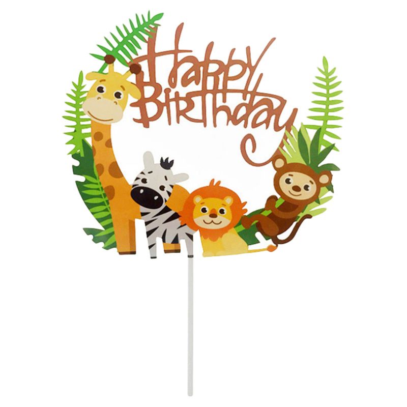 Brain Giggles - Happy Birthday Jungle Theme Acrylic Cake Topper