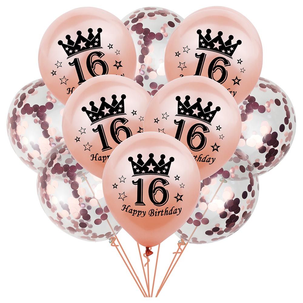 Brain Giggles - 16th Happy Birthday Balloon Set - 10pcs - Rose Gold