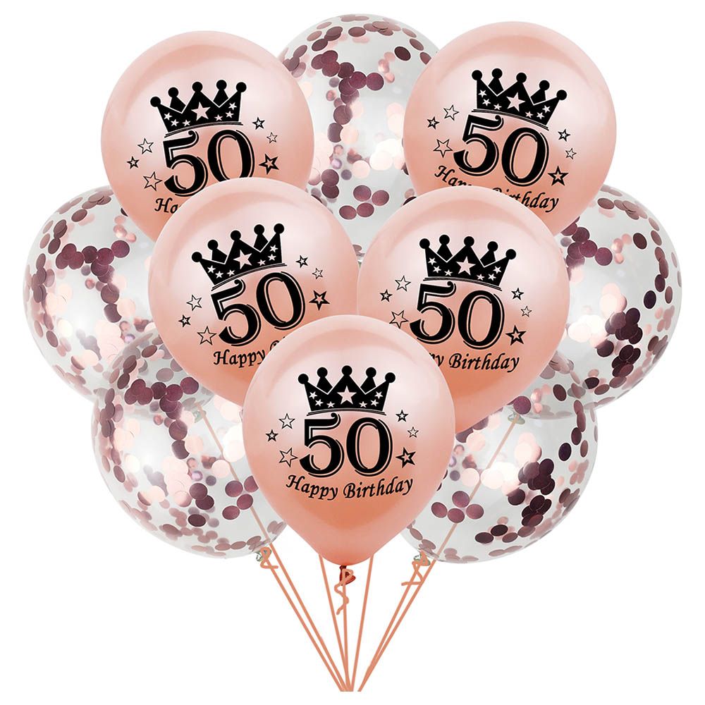 Brain Giggles - 50th Happy Birthday Balloon Set - 10pcs - Rose Gold