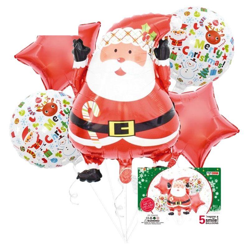 Party Propz - Christmas Santa Claus Foil Balloons - Pack of 5 - Red