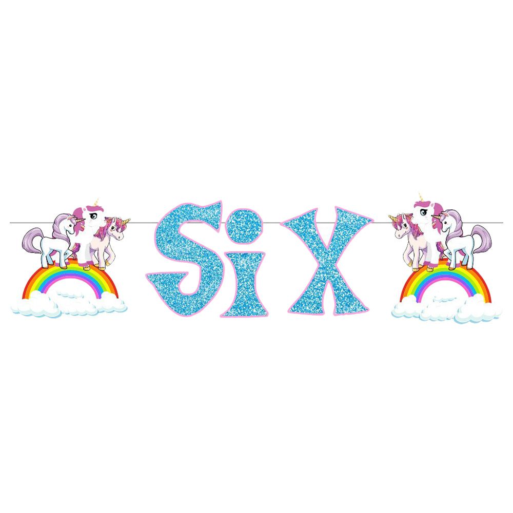 Brain Giggles - Unicorn Age Banner Six birthday decoration