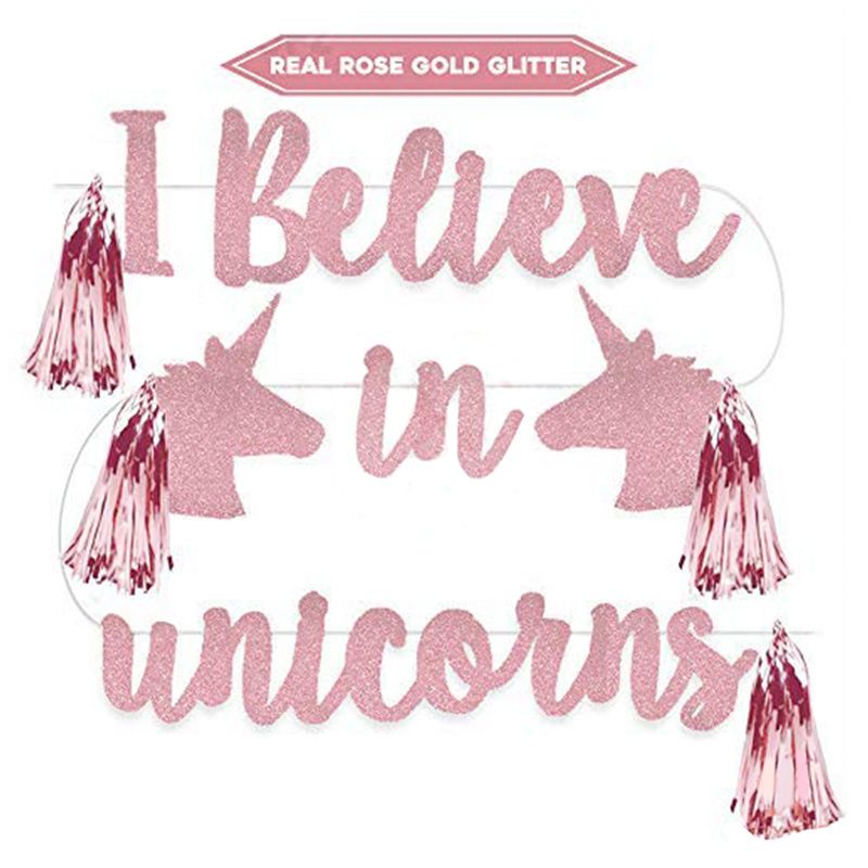 Brain Giggles - I Believe In Unicorn Glitter Rose Gold Banner