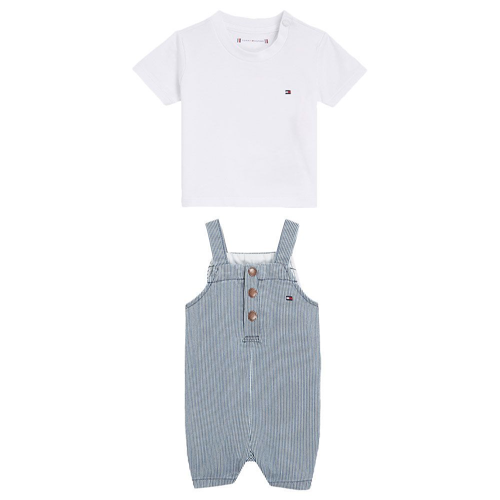 Tommy Hilfiger - 2pc-Set - Baby T-Shirt And Striped Dungaree - Denim