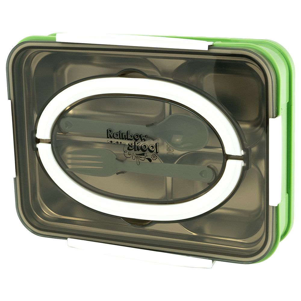 Rainbow Skool - 4 Compartment Stainless Steel Lunchbox - Green/White (Exclusive)