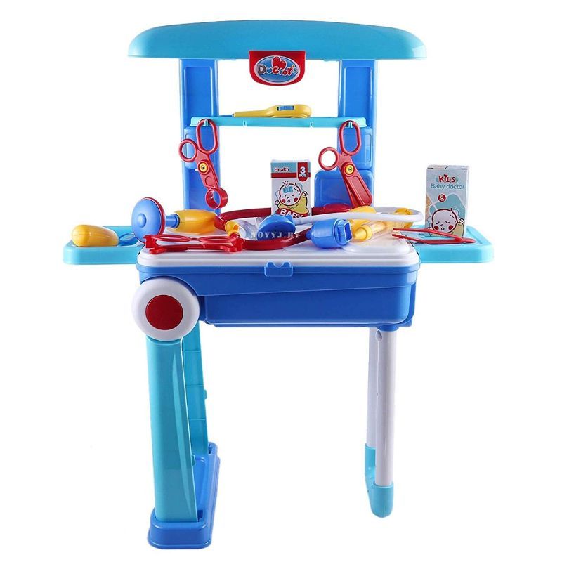 Little Angel - Kids Portable Doctor Trolley Toys Playset - Blue