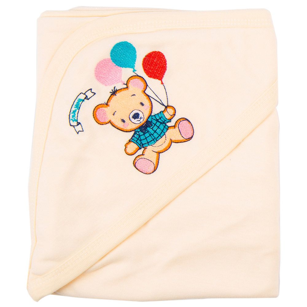 Night Angel - Bear & Balloons Baby Hooded Blanket - Cream