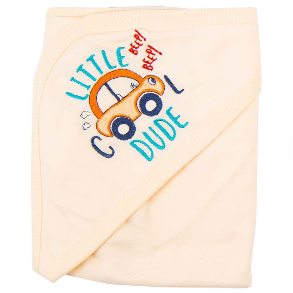 Night Angel - Yellow Car Baby Hooded Blanket - Cream