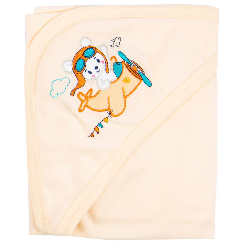 Night Angel - Orange Plane Baby Hooded Blanket - Cream