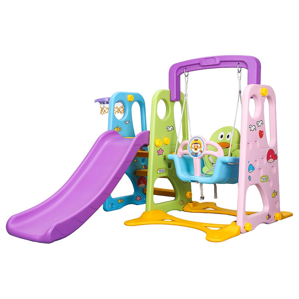 Little Angel-Kids Slide And Swing 3-In-1 Activity Playset