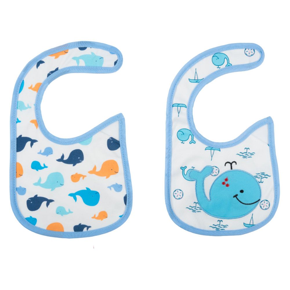 Little Angel - Baby Cotton Bib Waterproof For Boys Pack Of 2 - Blue