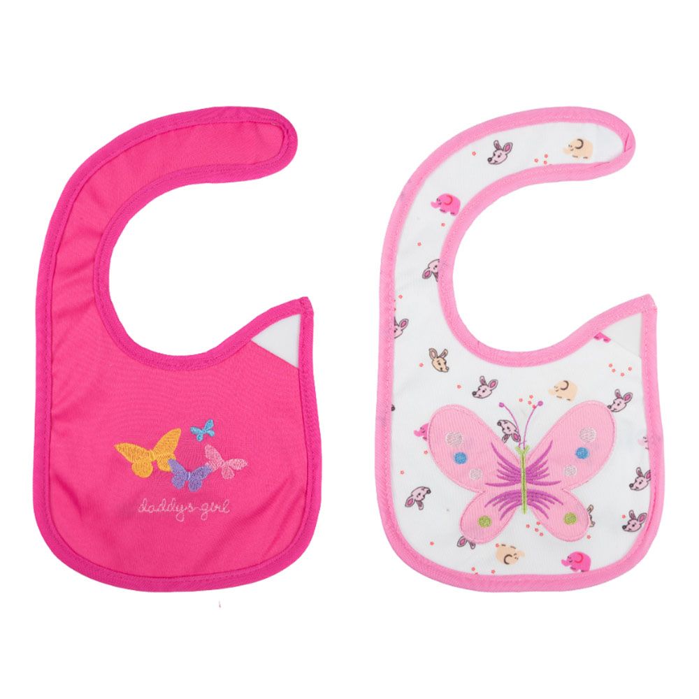 Little Angel - Baby Girls Cotton Bib - Pack of 2 - Dark Pink