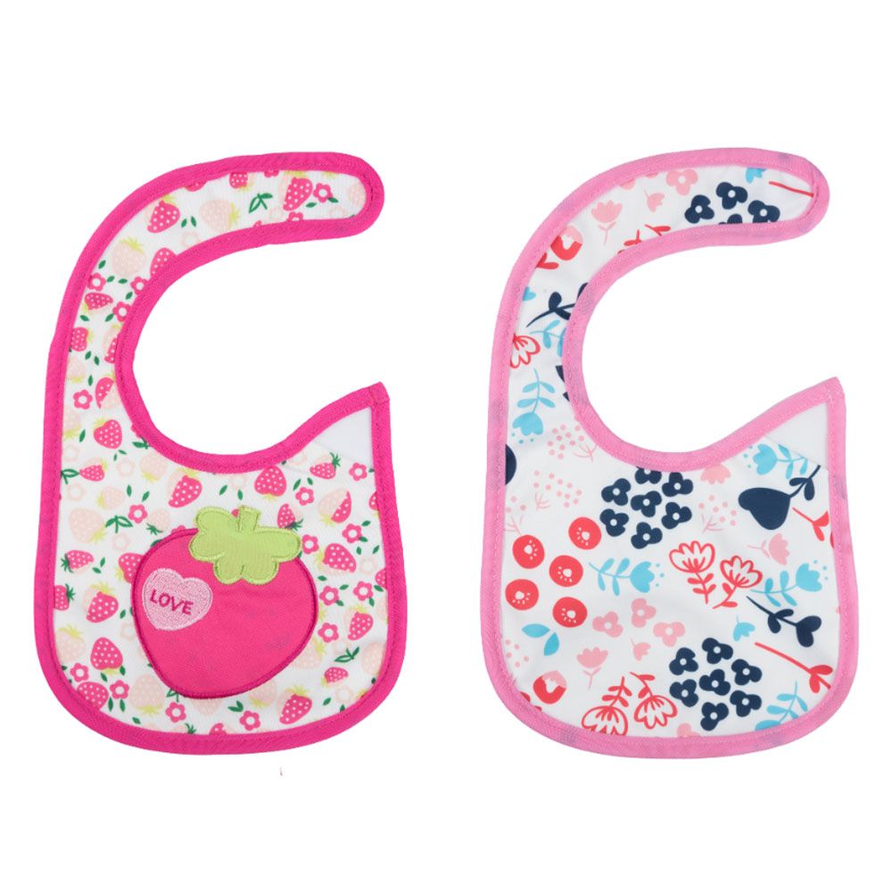 Little Angel - Baby Girls Cotton Bib Floral Waterproof Pack Of 2