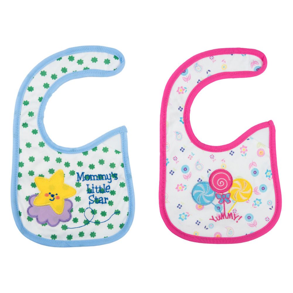 Little Angel - Baby Girls Cotton Bib Star Print Waterproof Pack Of 2